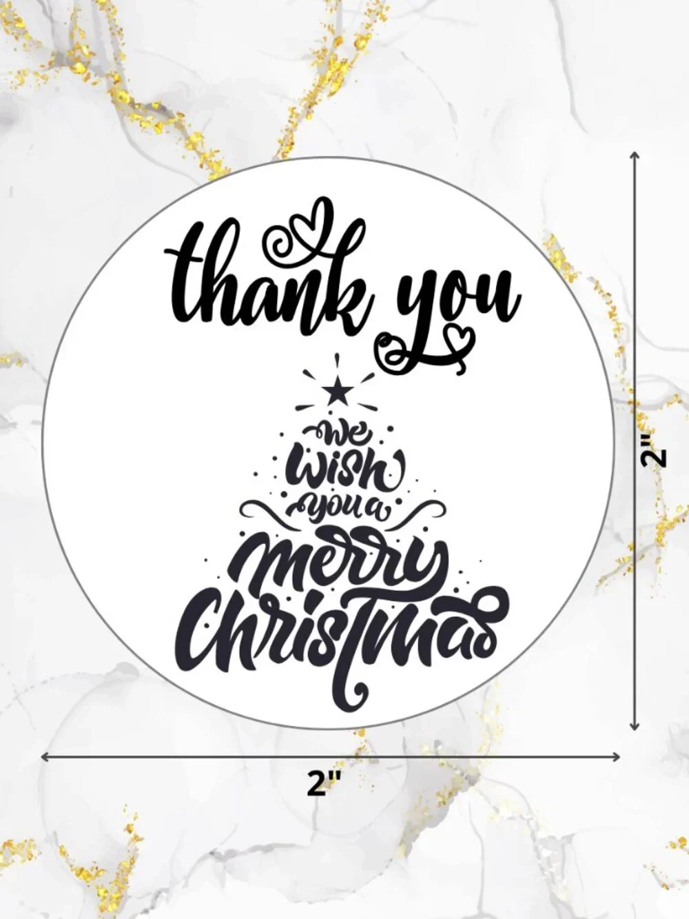 100 Christmas Thank You Stickers –Merry Christmas Tree Design